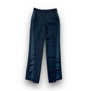 NWT Lanvin Paris Black Asymmetric Hem Black Tuxedo Satin Side Stripe Pant Size 4